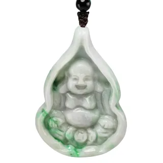 【漢石齋】天然翡翠A貨 彌勒佛玉佩吊墜 飄花種(37*54*11mm)