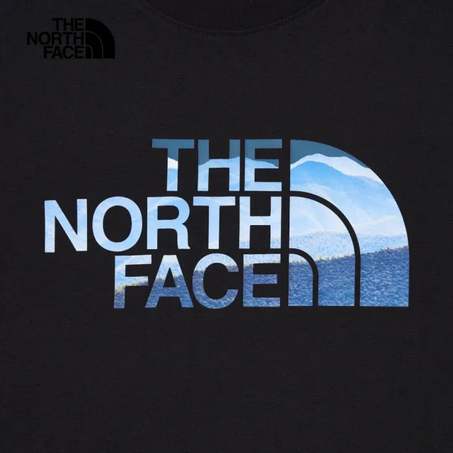 【The North Face 官方旗艦】北面男款黑色純棉品牌風景LOGO寬鬆短袖T恤｜88GMJK3