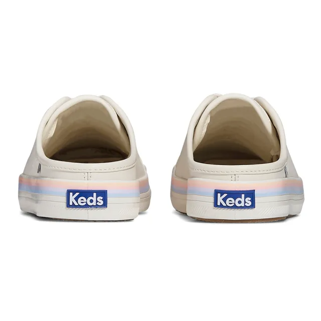 【Keds】KICKSTART MULE 百搭條紋真皮穆勒休閒鞋-米白(9241W123775)