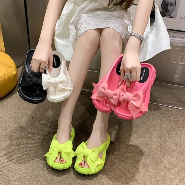 【baibeauty 白鳥麗子】防水輕量大蝴蝶結平底夾腳拖鞋(露趾拖鞋)