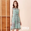 【IGD 英格麗】速達-網路獨賣款-幾何印花無袖排釦雪紡洋裝(綠色)