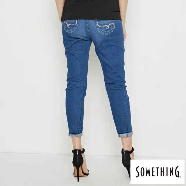 【SOMETHING】女裝 3D立體打摺八分牛仔褲(原藍磨)