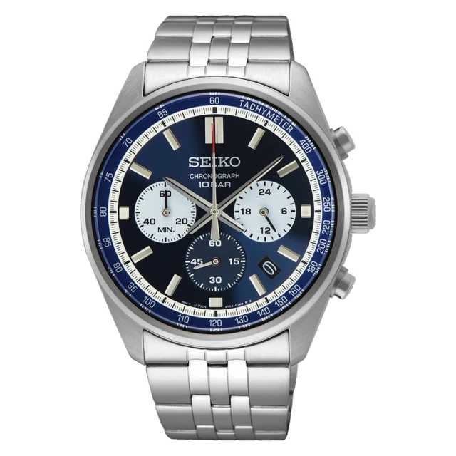 SEIKO 精工 CS 紳士時尚三眼計時手錶-藍熊貓 41.5mm(SSB427P1 / 8T63-00W0B)