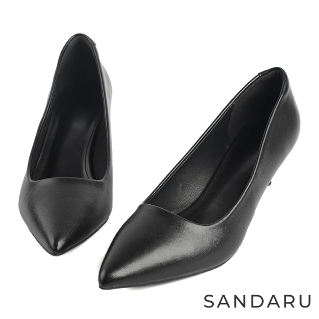 SANDARU 山打努 跟鞋 俐落尖頭素面細跟中跟鞋(黑)