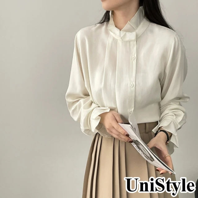 UniStyle 純色長袖襯衫 韓版呼吸感霧面水洗棉上衣 女