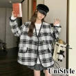 【UniStyle】小香風長袖外套 韓系V領包邊格紋設計 女 ZMZ125D9216(黑白格)