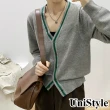 【UniStyle】長袖針織外套 韓版V領撞色上衣 女 UP99018(灰)