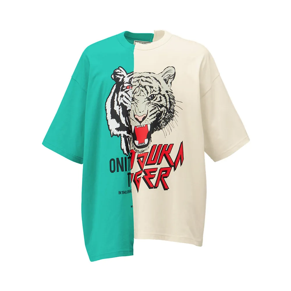 Onitsuka Tiger】Onitsuka Tiger鬼塚虎-米綠拼接老虎印花短袖