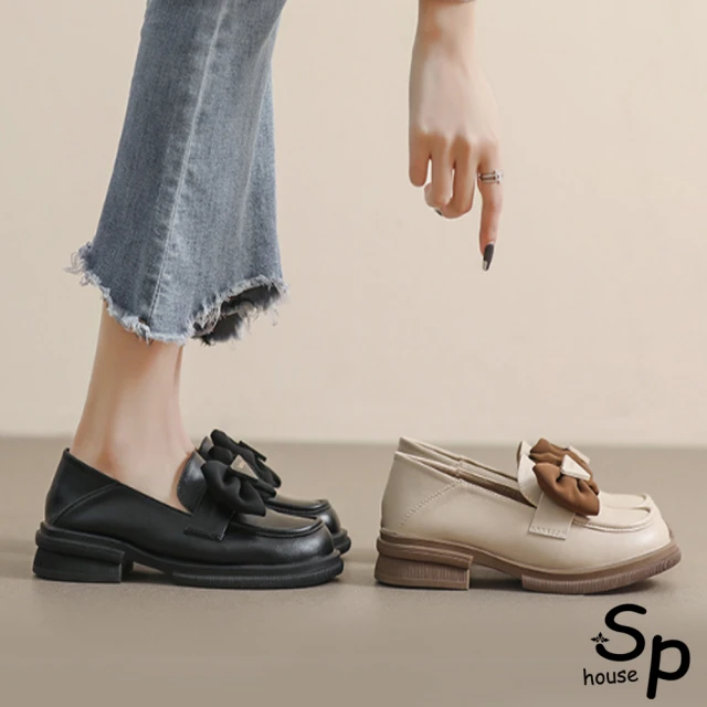 Sp house 晶鑽蝴蝶結方頭都會淺口粗低跟鞋(3色可選)