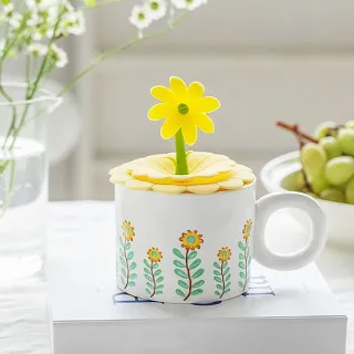 【JEN】花朵矽膠杯蓋陶瓷水杯馬克杯