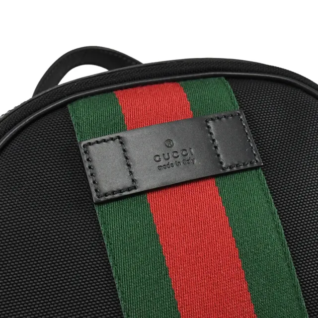 【GUCCI 古馳】新版經典綠紅綠條紋雙拉鍊後背包(黑 大)