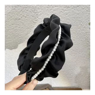 【MISS KOREA】韓國設計氣質木耳花邊浪漫珍珠造型髮箍 髮圈(花邊髮圈 珍珠髮圈)