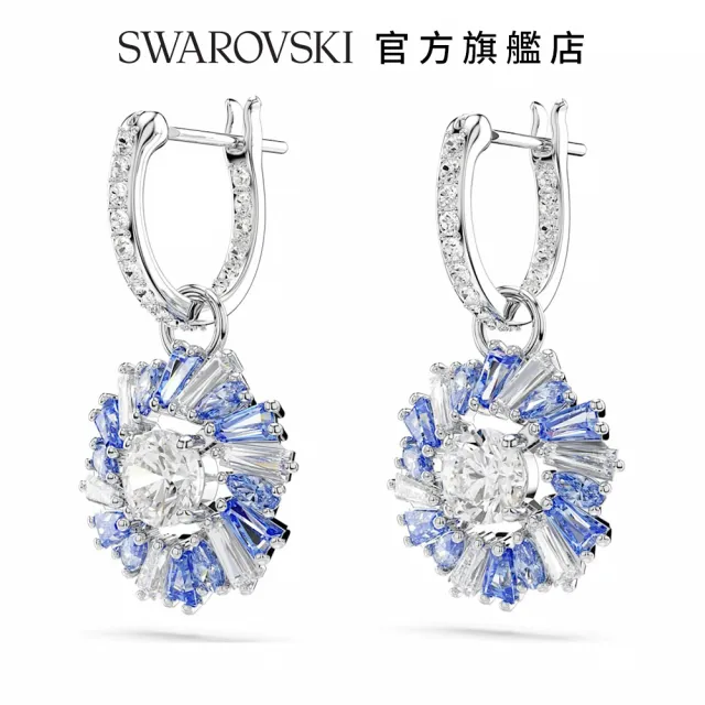 【SWAROVSKI 官方直營】Idyllia 水滴形耳環 花朵 藍色 鍍白金色