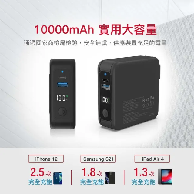 【GIGASTONE 立達】QP-10200B 10000mAh 4合1 Qi無線旅充行動電源(支援iPhone16/15/14/13/PD/QC4.0/20W快充)