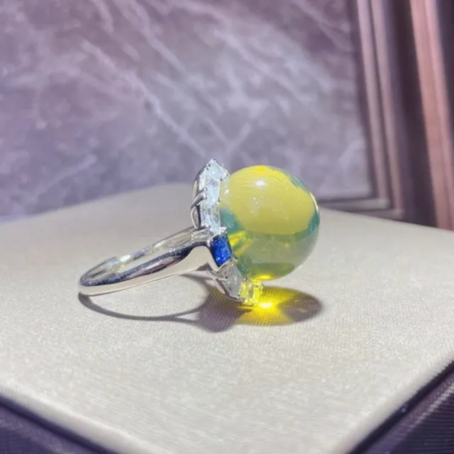 【勝弘珠寶】多明尼加藍珀微風典雅戒指-15mm