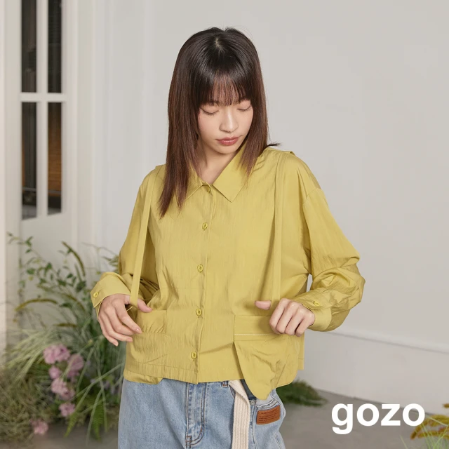 gozo 涼感口袋造型肩帶短版襯衫(兩色)