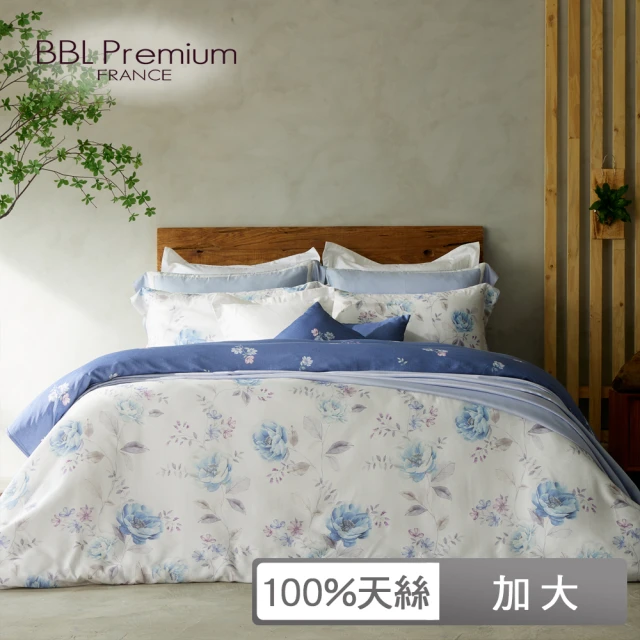 BBL PremiumBBL Premium 100%天絲印花床包被套組-心動藍玫瑰(加大)