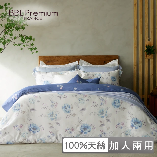 【BBL Premium】100%天絲印花兩用被床包組-心動藍玫瑰(加大)