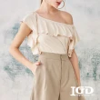 【IGD 英格麗】速達-網路獨賣款-不對稱荷葉棉上衣(米白色)