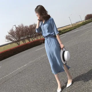 【Pure 衣櫃】氣質顯瘦雪紡連身裙洋裝(KDDY-2087)