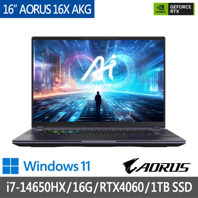 【GIGABYTE 技嘉】16吋i7 RTX4060電競筆電(AORUS 16X AKG-53TWC54SH/i7-14650HX/16G/1TB SSD/Win11/QHD)