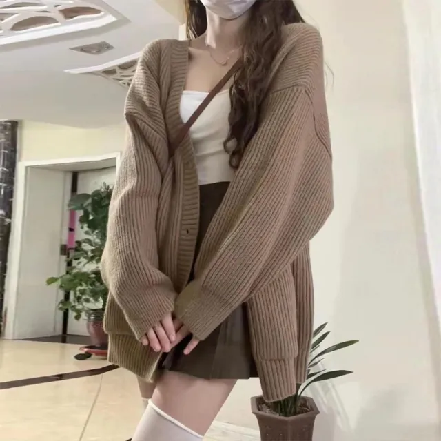 【Amirr 艾米爾】★ 韓系慵懶V領針織開衫外套(女上衣/長袖/保暖)