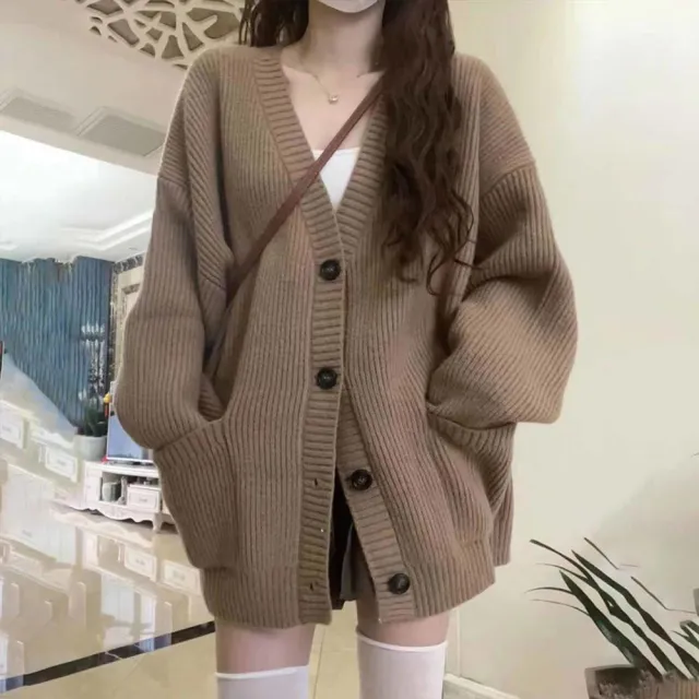 【Amirr 艾米爾】★ 韓系慵懶V領針織開衫外套(女上衣/長袖/保暖)