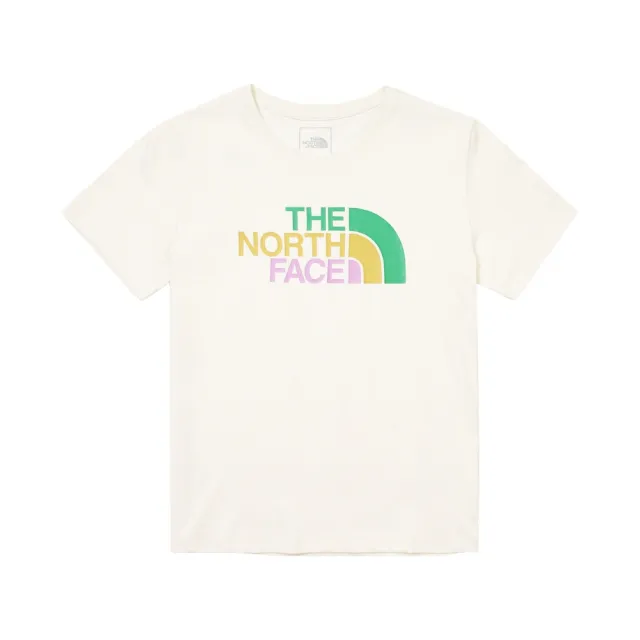 【The North Face】北臉 上衣 女款 短袖上衣 運動 寬鬆 W COLOR COMBO LOGO SS TEE 米白 NF0A88G8QLI