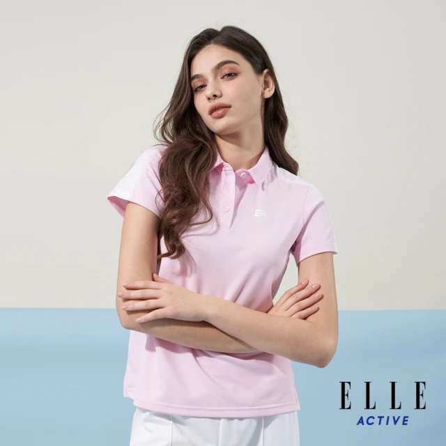 ELLE ACTIVE 女款 休閒拼接短袖POLO衫-粉色(EA24M2W1103#72)