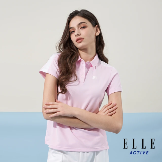 ELLE ACTIVE 女款 休閒拼接短袖POLO衫-藍色(