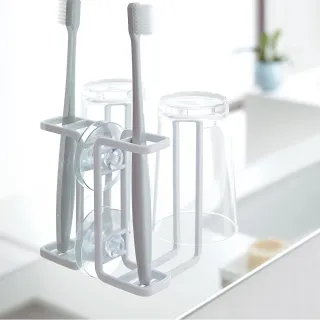 【YAMAZAKI】MIST吸盤式牙刷兩用杯架-白(浴室收納) 