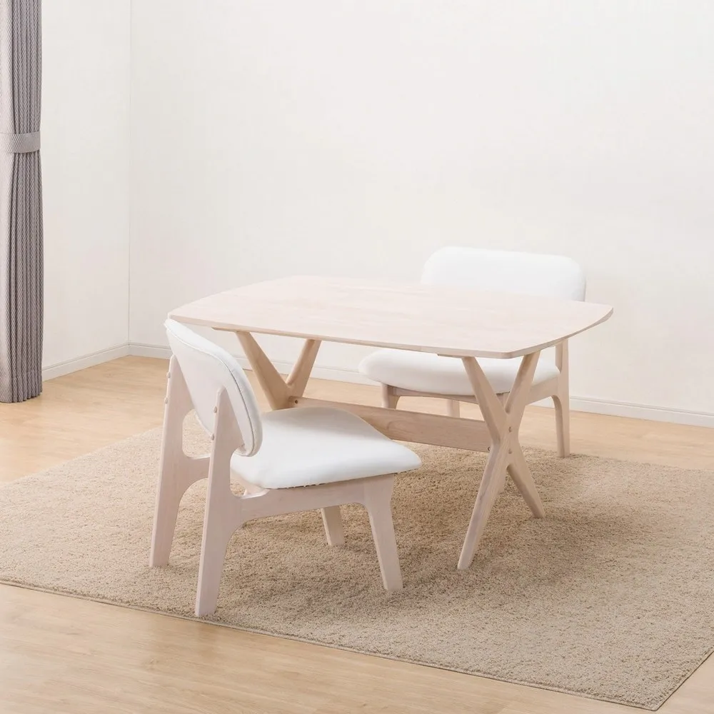 【NITORI 宜得利家居】◎耐磨耐刮皮革款 實木餐桌椅3件組 RELAX 120 WIDE NS WW/IV 橡膠木