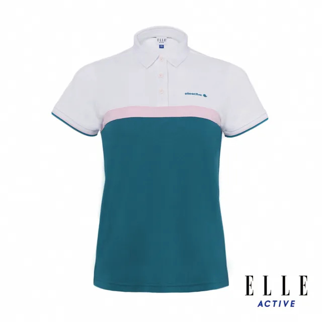 【ELLE ACTIVE】女款 休閒撞色拼接短袖POLO衫-孔雀藍綠色(EA24M2W1102#46)