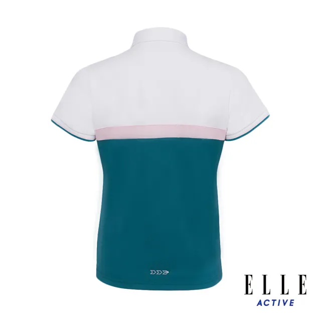 【ELLE ACTIVE】女款 休閒撞色拼接短袖POLO衫-孔雀藍綠色(EA24M2W1102#46)