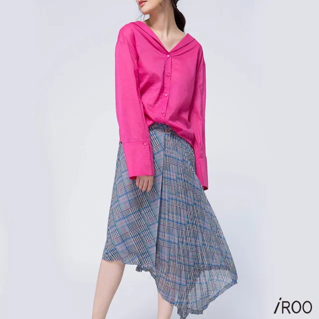 【iROO】格紋不規則流行時尚長裙
