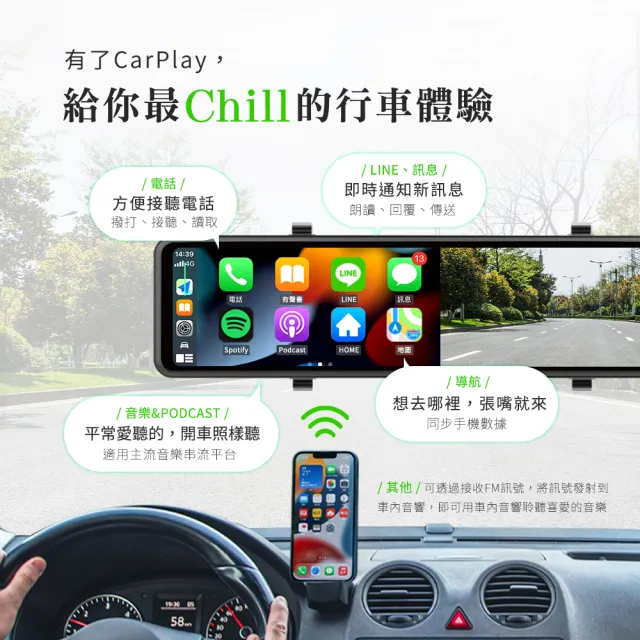 【Philo 飛樂】官方旗艦店 4K觸控11.26吋螢幕 CarPlay 電子後視鏡 行車紀錄器CAP66(WIFI/雙鏡頭/贈64G)