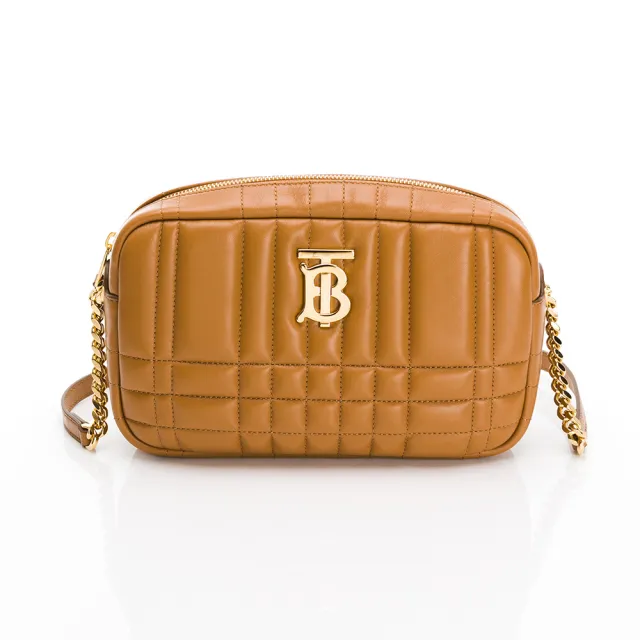 【BURBERRY 巴寶莉】BURBERRY Small Lola TB字母 絎縫羔羊皮革肩背包(棕色/金)