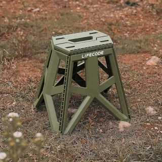 【LIFECODE】軍風高腳款折合椅/折疊椅/凳子-3色可選