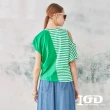 【IGD 英格麗】速達-網路獨賣款-挖肩不對稱條紋上衣(綠色)