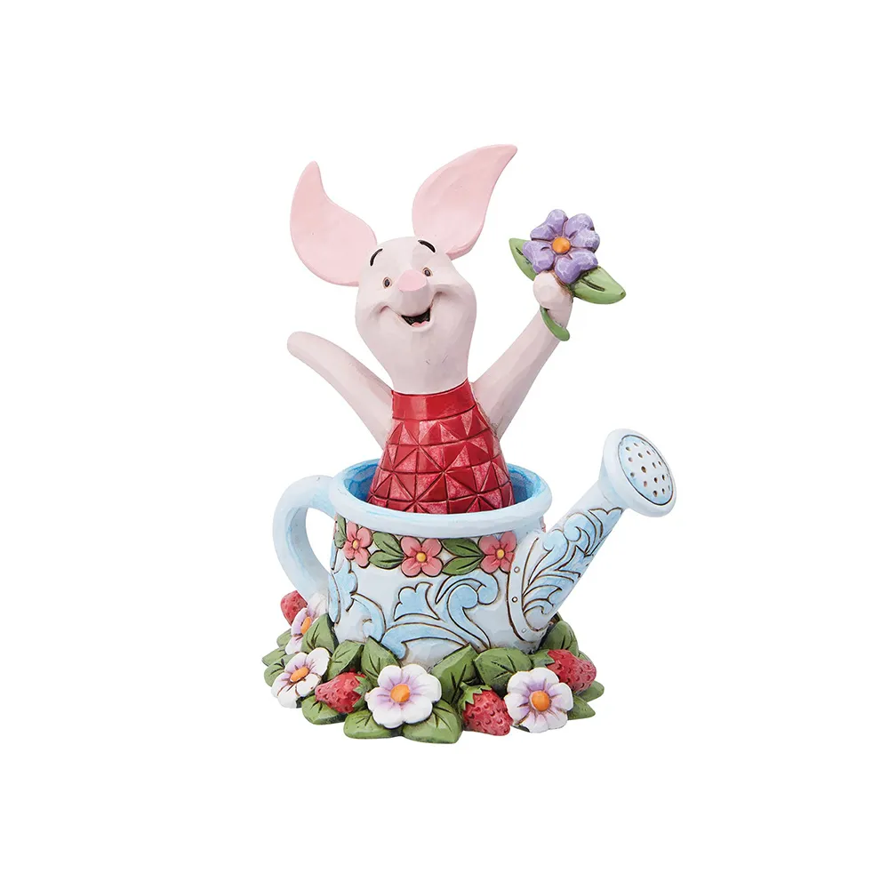 【Enesco】精品家飾 Disney 迪士尼 小熊維尼 小豬待在澆水壺上塑像居家擺飾