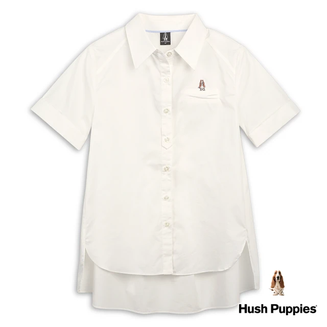 Hush Puppies 女裝 襯衫 素色舒適剪裁後褶短袖襯衫(白色 / 43212103)