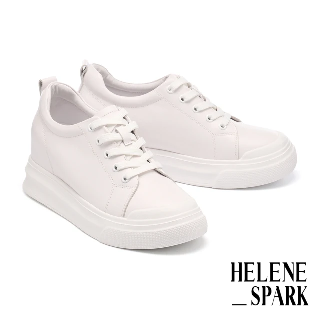 HELENE_SPARKHELENE_SPARK 簡約率性純色全真皮綁帶厚底休閒鞋(白)