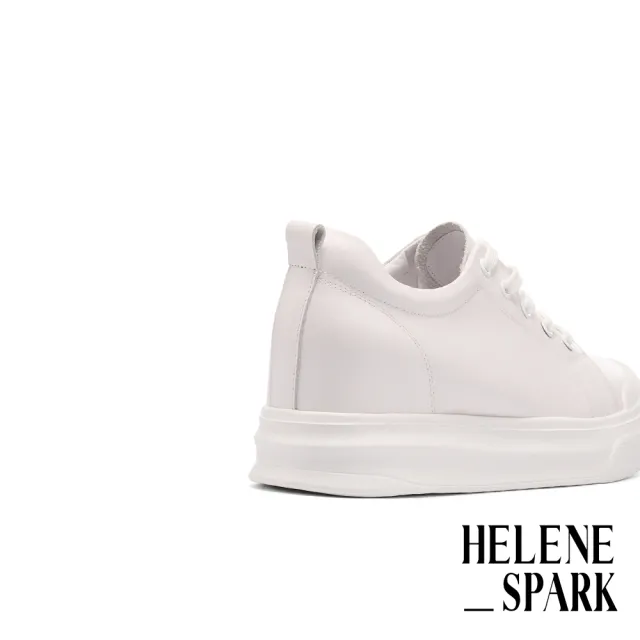 【HELENE_SPARK】簡約率性純色全真皮綁帶厚底休閒鞋(白)