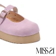 【MISS 21】復古率性牛麂皮瑪莉珍繫帶大頭厚底鞋(紫)