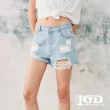 【IGD 英格麗】速達-網路獨賣款-個性刷破牛仔短褲(藍色)