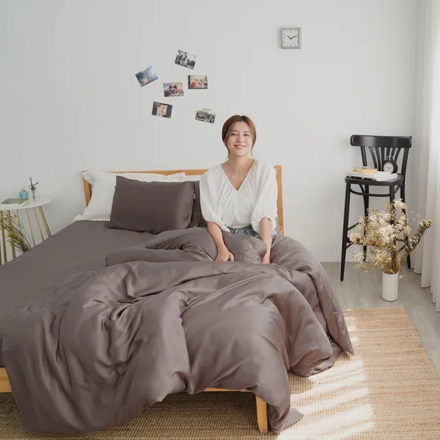 【BUHO 布歐】60支100%天絲簡約素色單人床包+雙人被套三件組(多款任選)