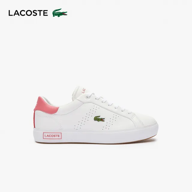 【LACOSTE】女鞋-Powercourt 2.0 撞色皮革休閒鞋(白/粉色)