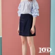 【IGD 英格麗】速達-網路獨賣款-特殊剪裁一片式牛仔短裙(丈青色)