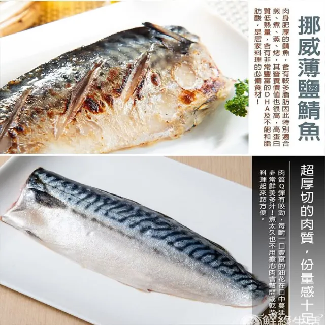 【鮮綠生活】嚴選挪威極厚薄鹽鯖魚片(無紙板淨重165g±10%/包 共18包)