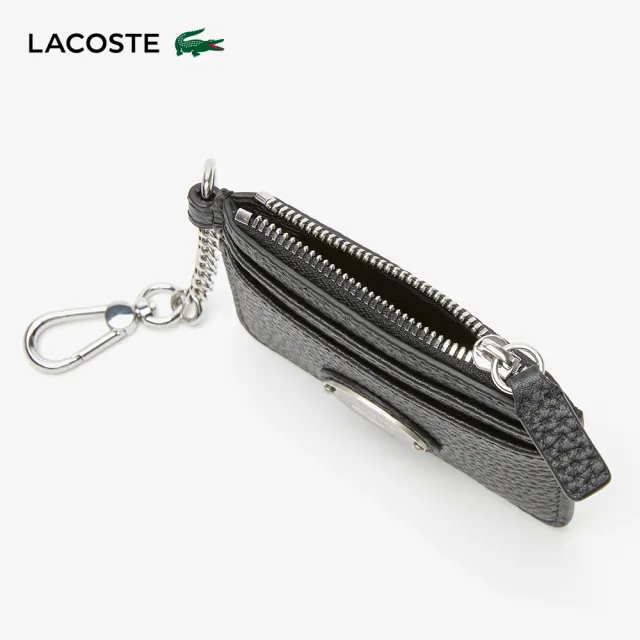 【LACOSTE】配件-掛鉤皮革卡片套零錢包(黑色)